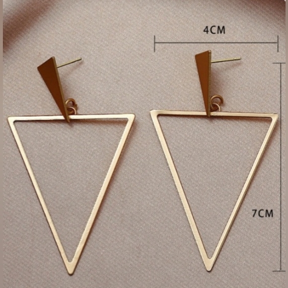 Gold Triangle Earrings - Picture 8 of 8